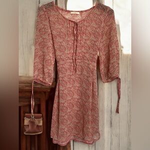 Sheer earthy pink Floral Long Sleeve Dress free size SM